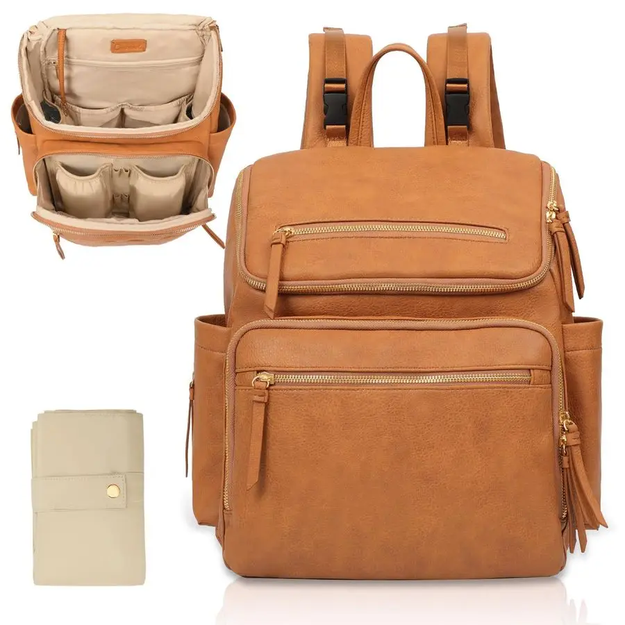 

Bag Backpack Large Baby Diaper Bag Leather with 17 Diaper Bag Organizing Pouches,Changing Pad,Stroller Straps,4 Insulated Pocket