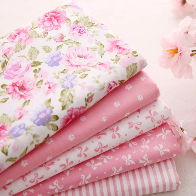 5 Pcs 40*50cm Pink Rose , Bowknot , Stripe Printed Cotton Fabrics Patchwork Sewing Cloth Quilting Handmade Needlework Material