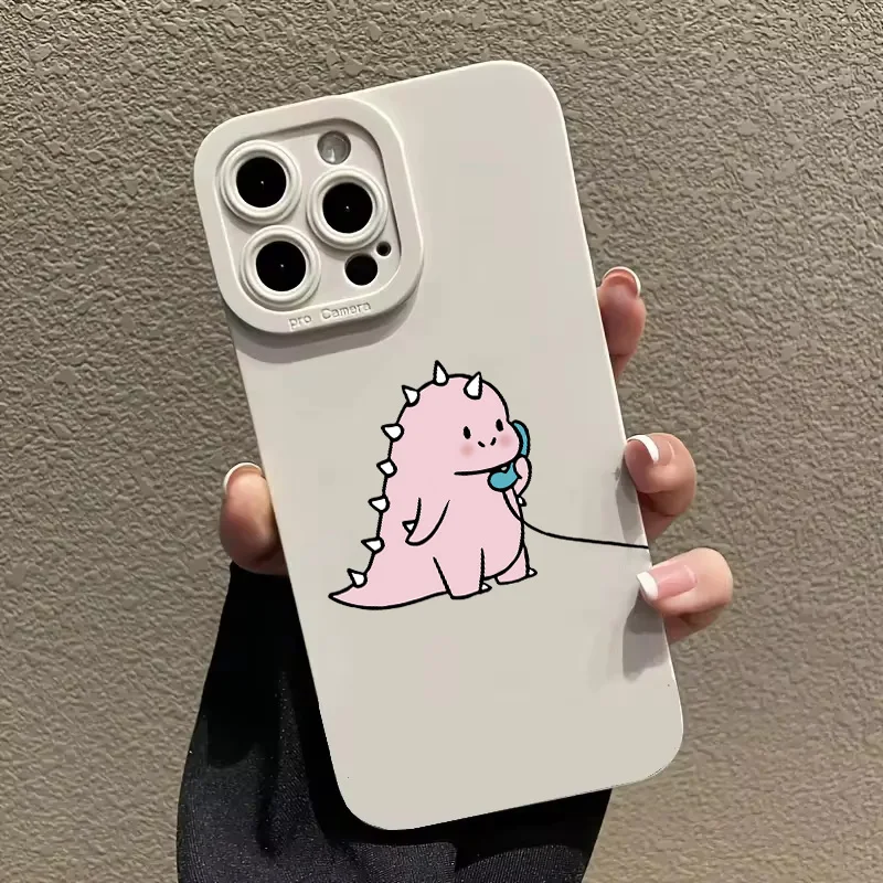 Cute Cartoon Green Dinosaur Couple Phone Case For iPhone 16 11 12 13 14 15 Pro Max Mini X XS Max XR 7 8 Plus Funny  Soft Cover