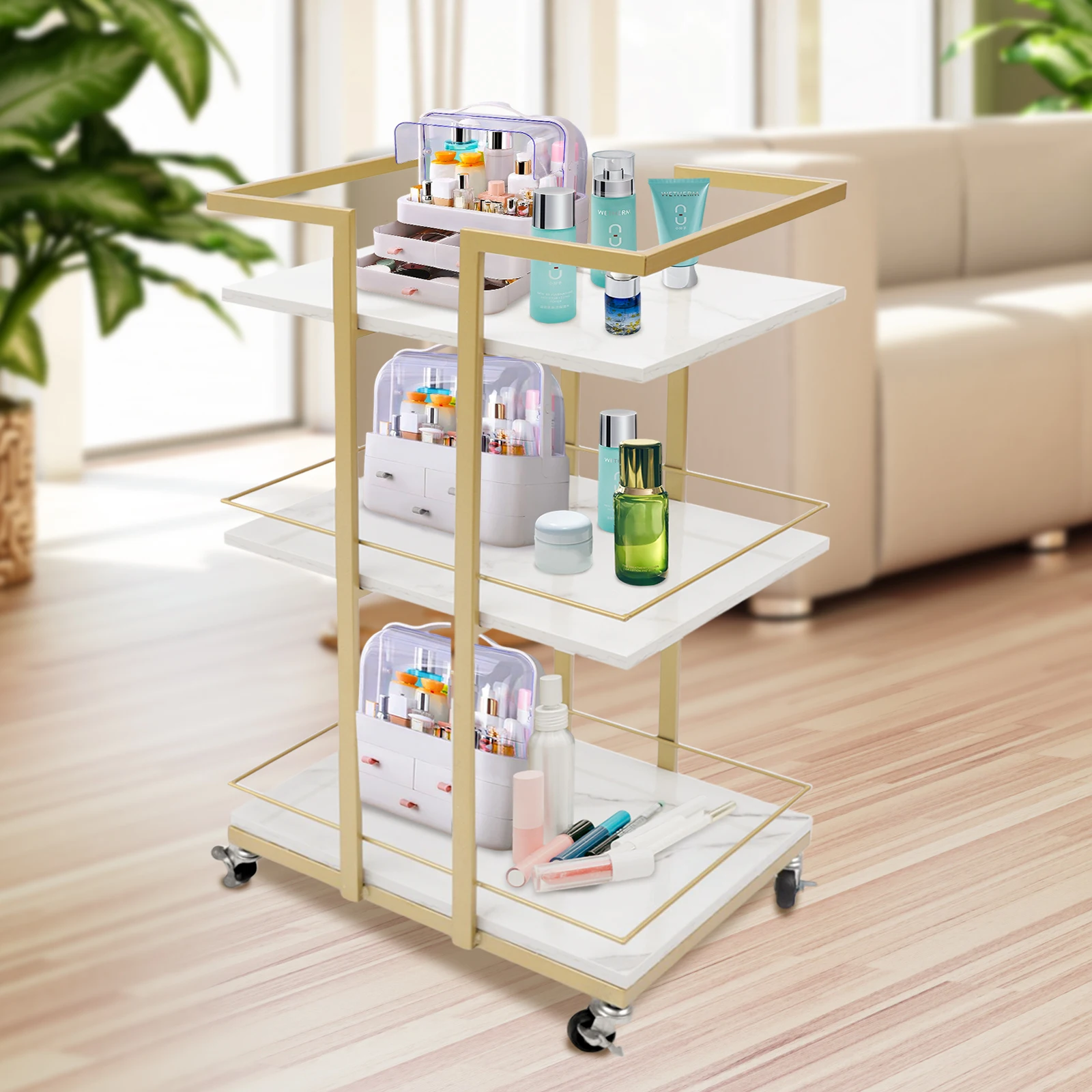 

3 Tier Rolling Cart with Wheel Gold Salon Trolley Serving Cart Esthetician Cart Metal Mobile Storage Organizer Utility Cart Gold