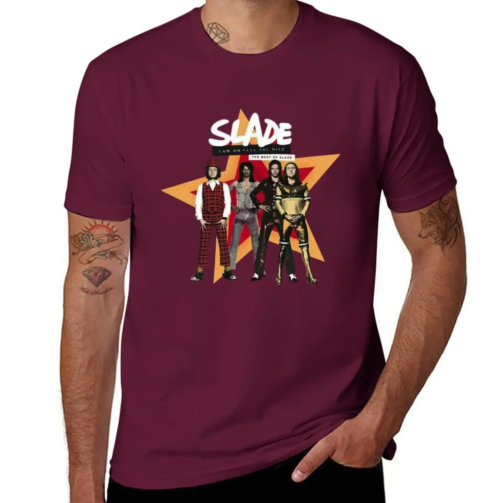 Blank t shirts sublime t shirt sweat shirts cute clothes Men' New Slade Band Glam Rock T-Shirt  printing anime Round Neck Collar