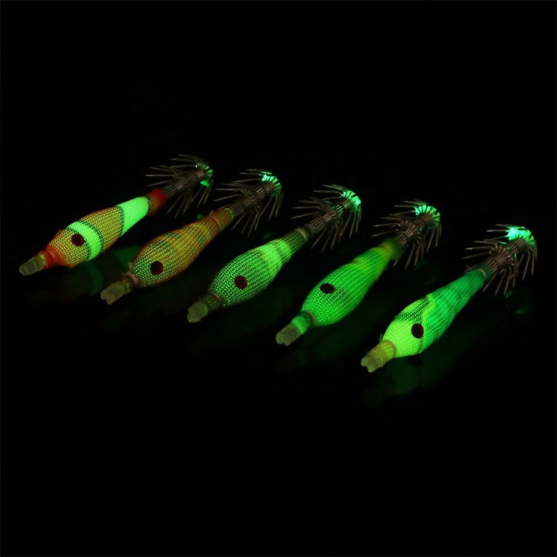 4/5/7Pcs Luminous Shrimp Fishing Bait Fluorescent Fishing Lures Luminous Squid Jig Hooks Fishing Accessories Tackles Equipment