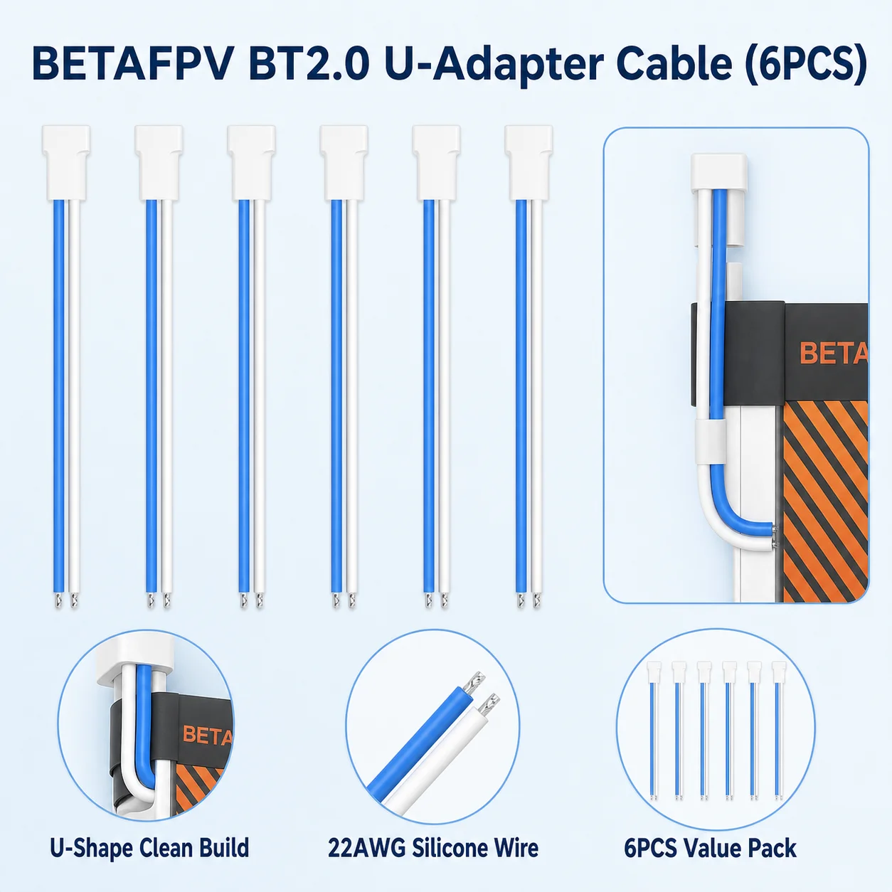BETAFPV BT2.0 U-Adapter Cable 6PCS Set High Performance Power Wire Replacement For Tiny Whoop 1S Lipo Battery Link New Item RX