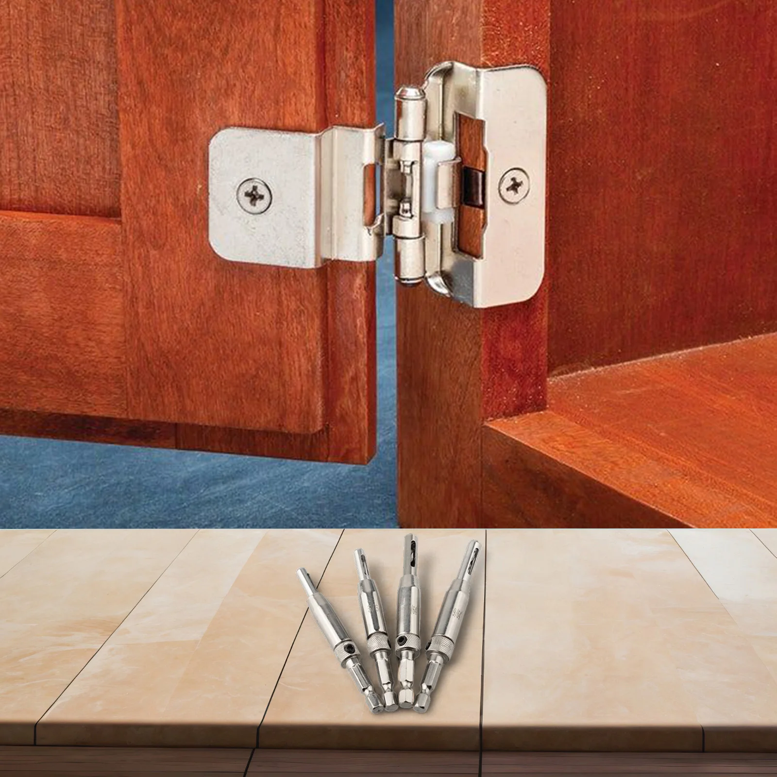 4 ชิ้น/เซ็ตบานพับเจาะชุด Bit Self-Centering Hole เปิดเจาะเครื่องมือสําหรับงานไม้เฟอร์นิเจอร์ประกอบห้องครัวการติดตั้ง