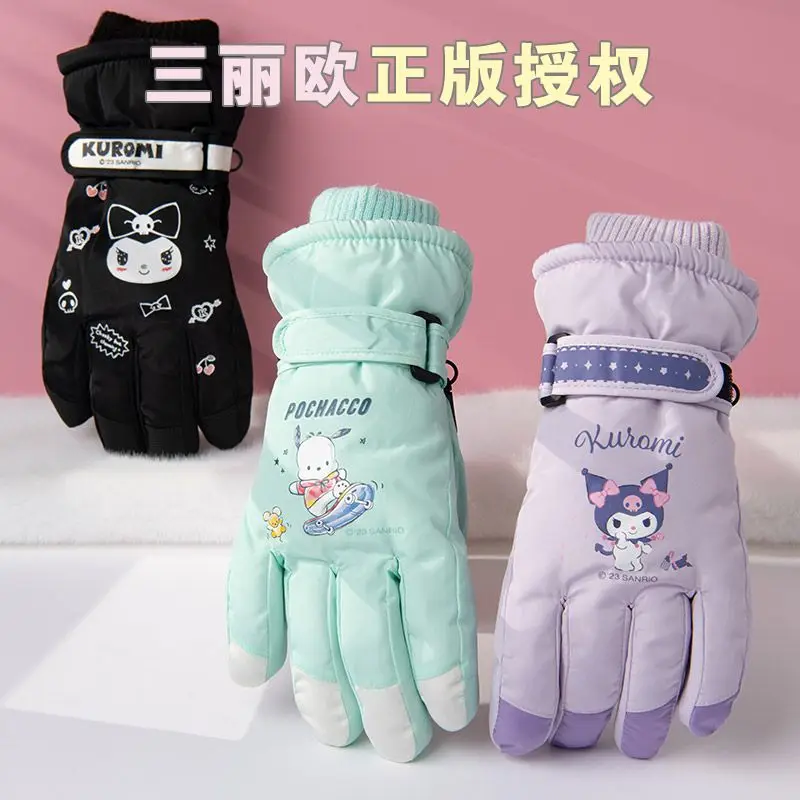 Kuromi My melody ski gloves women's autumn and winter Sanrio cycling cold-proof and water-repellent velvet thickened warm gloves