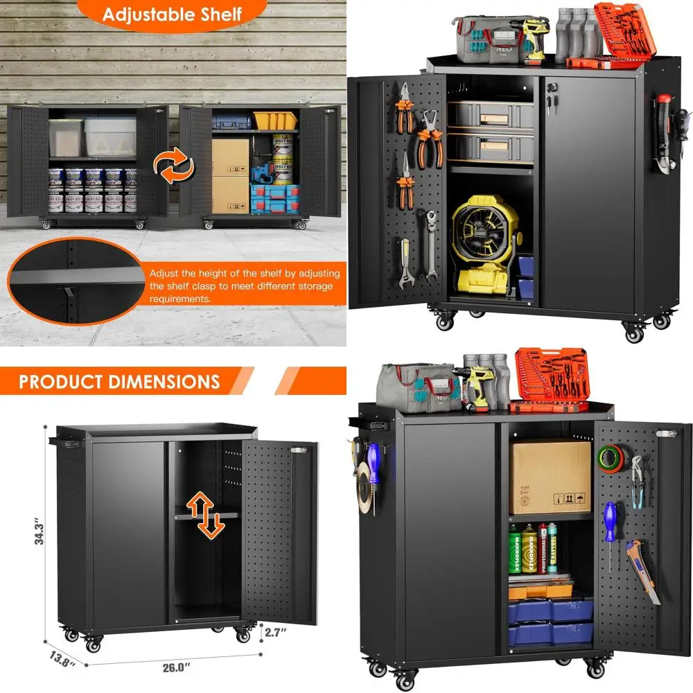 

Переносной стальной инструментальный шкаф на колесах, запираемый передвижной ящик для хранения в гараже, 1 полка, требуется сборка