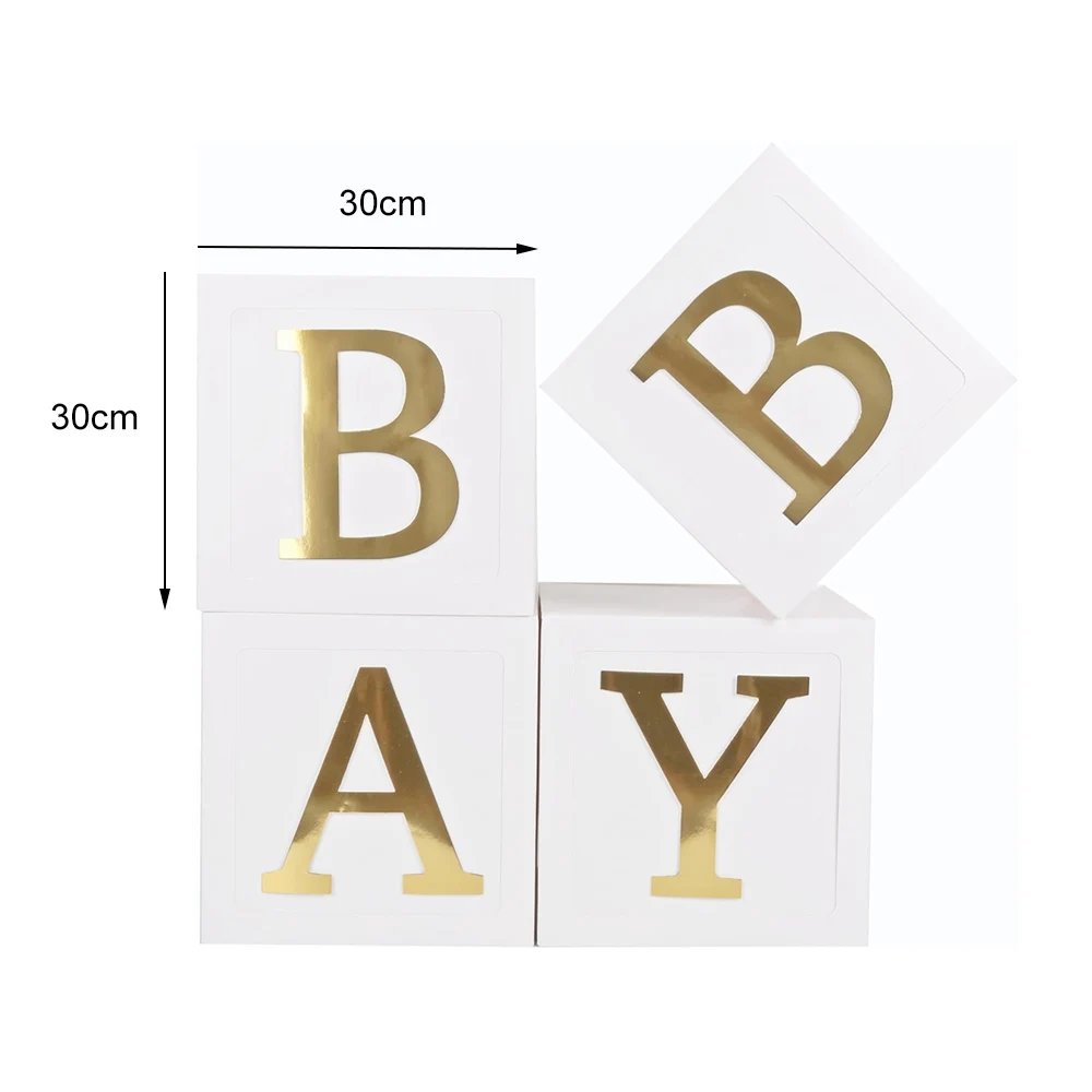 BABY Blocks Boxes for Baby Shower Decorations 30x30cm Gold letters White BABY  Boxes for Baptism Birthday Gender Reveal Decor