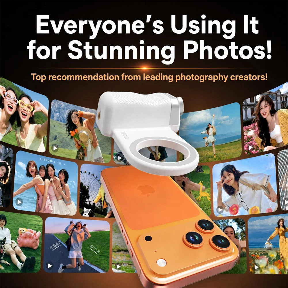

Dual Side Magnetic Phone Holder Selfie Grip Filming and Lighting Kit Bluetooth Shutter w Zoom Control for MagSafe iPhone Android