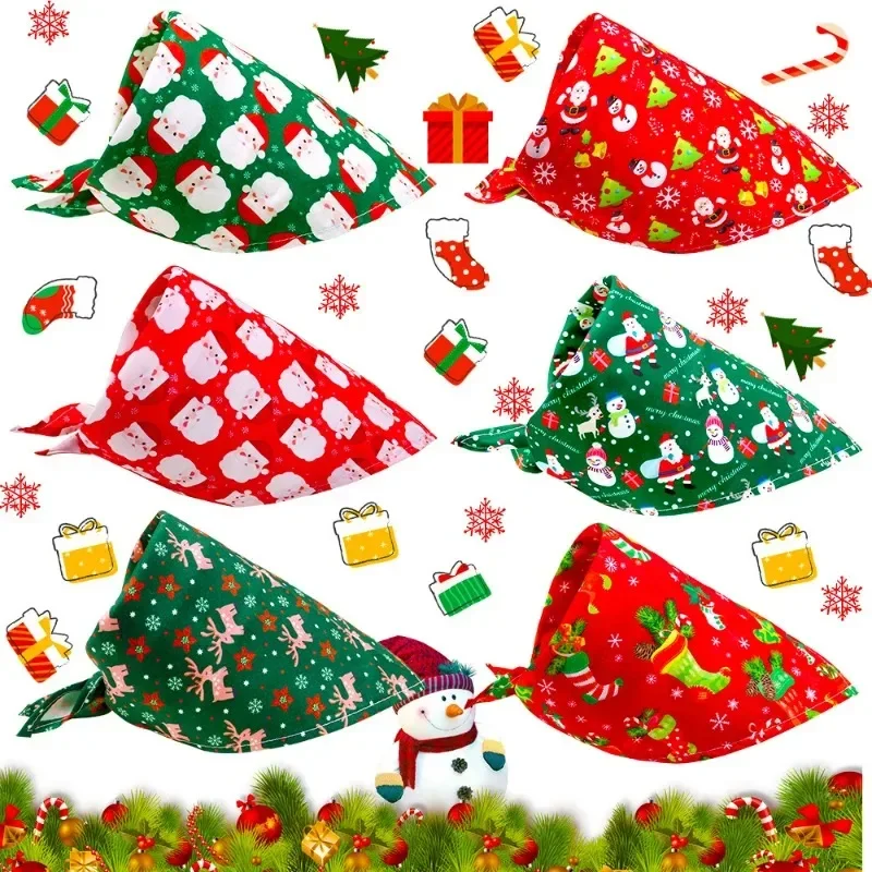 Christmas Cat Dog Bandana Bibs Cartoon Santa Claus Print Dog Cat Bandanas Triangle Scarf Pet Saliva Towel Christmas Pet Supplies