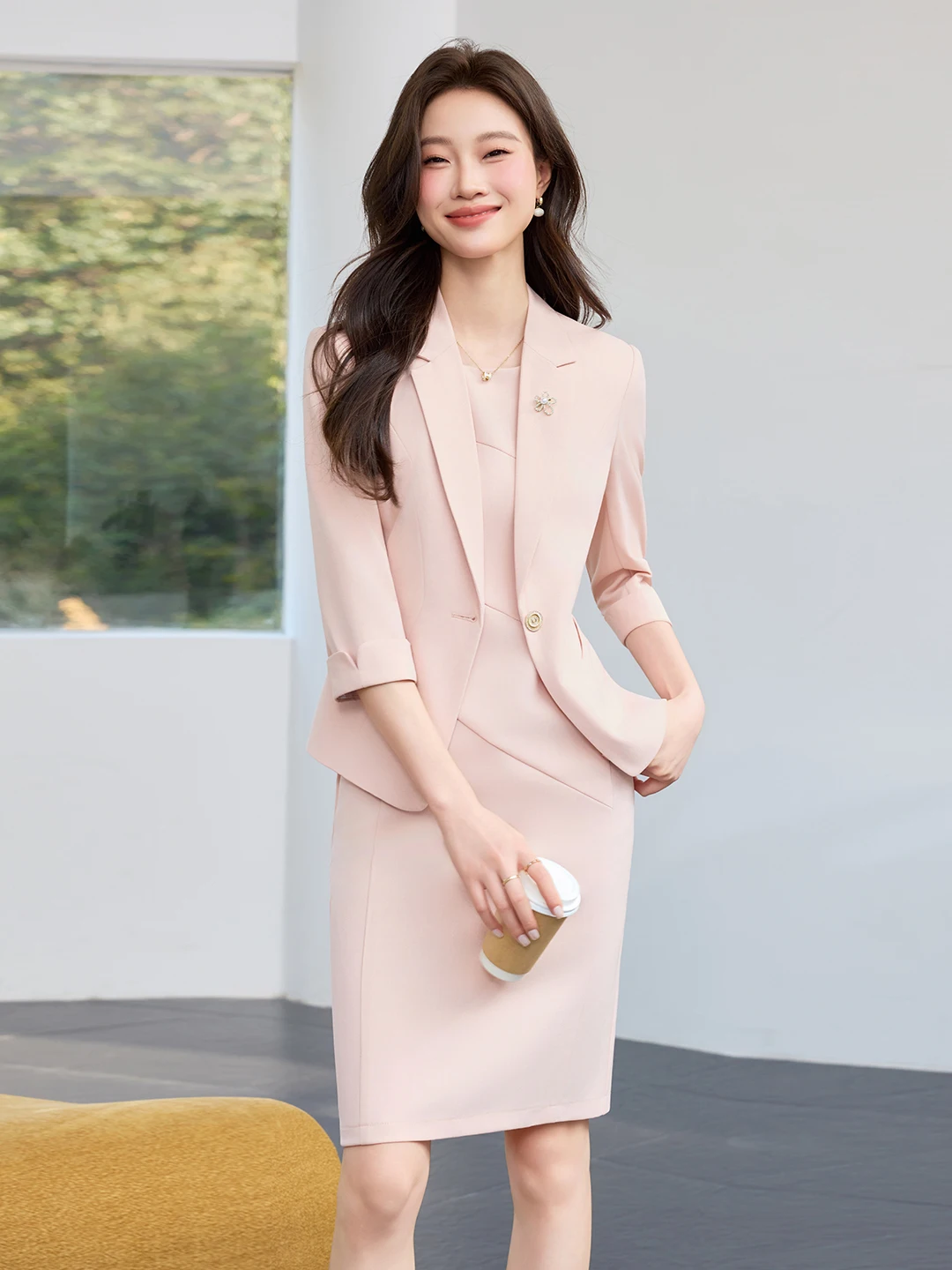 

Business Professional Color Commute Women's Suit Set Spring Summer New Style OL Sleeveless Wrap Dress Two-Piece Set