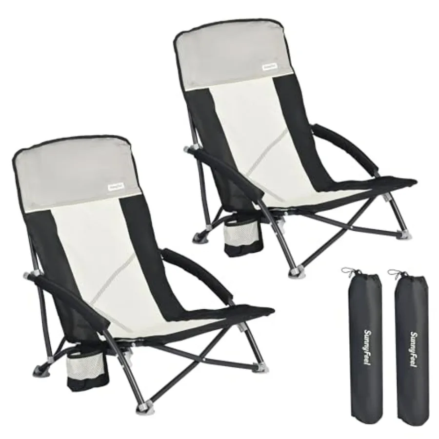 

Folding Low Camping Beach Chair 2 Pack, Lightweight Portable Lawn Chair with Mesh Back, Cup Holder for Outdoor/Travel/Picnic/Co