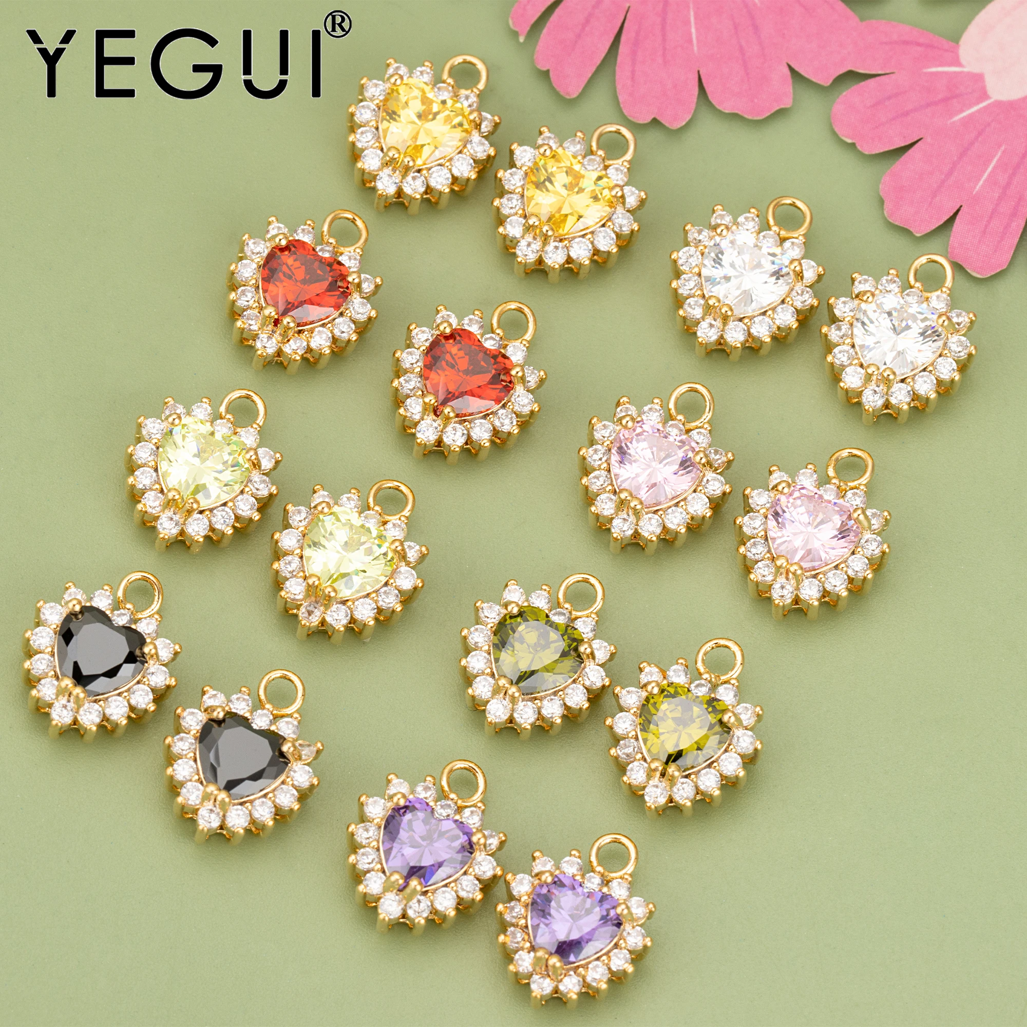 YEGUI ME42,jewelry accessories,18k gold plated,copper,nickel free,zircons,hand made,charms,diy pendants,jewelry making,6pcs/lot