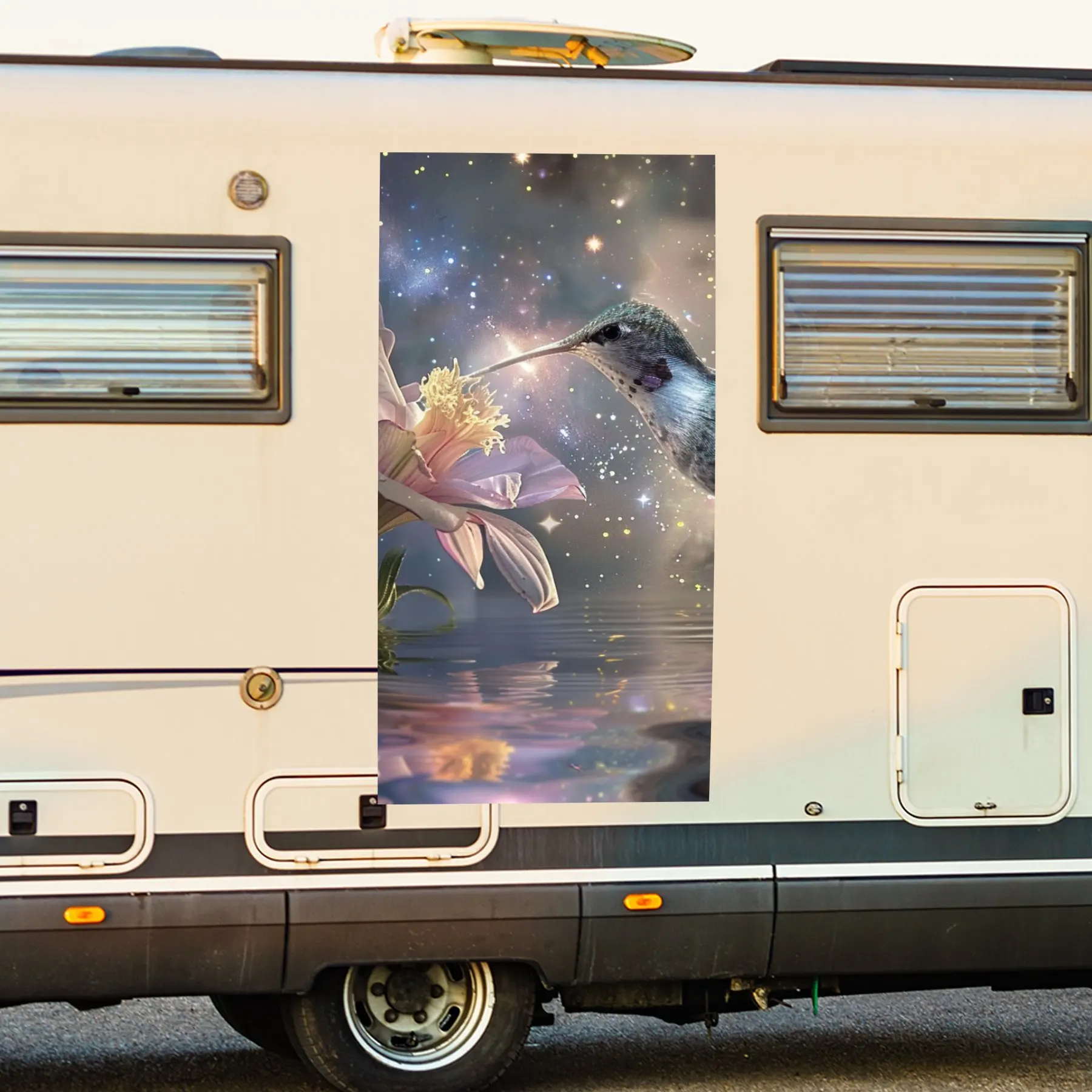 

Starry Hummingbird and Flower ArtCar Sticker,Vinyl decal on the side of the motor home, waterproof self-adhesive vinyl sticker o