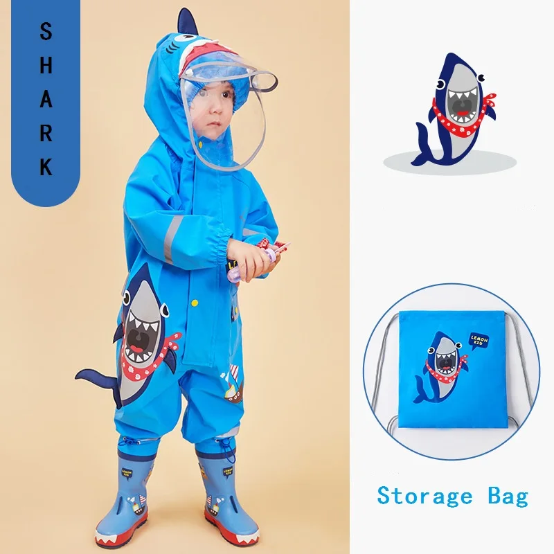 School Girls Boys Rain Coat Cartoon Shower Stormbreak Polyester Kids Poncho Big BrimHooded Children Raincoat Reflector 2-8 Years