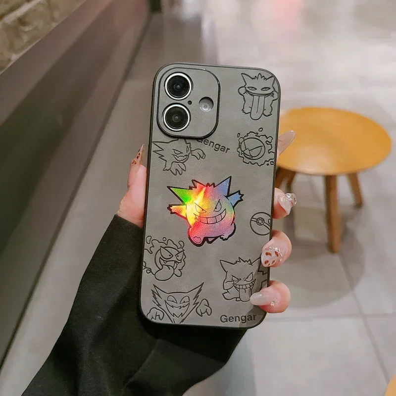 Cool Japan Anime Pocket Monsters Pokémon Gengar Phone Case For  iPhone 16 15 14 13 12 11 Pro Max Laser Leather Hard Cover