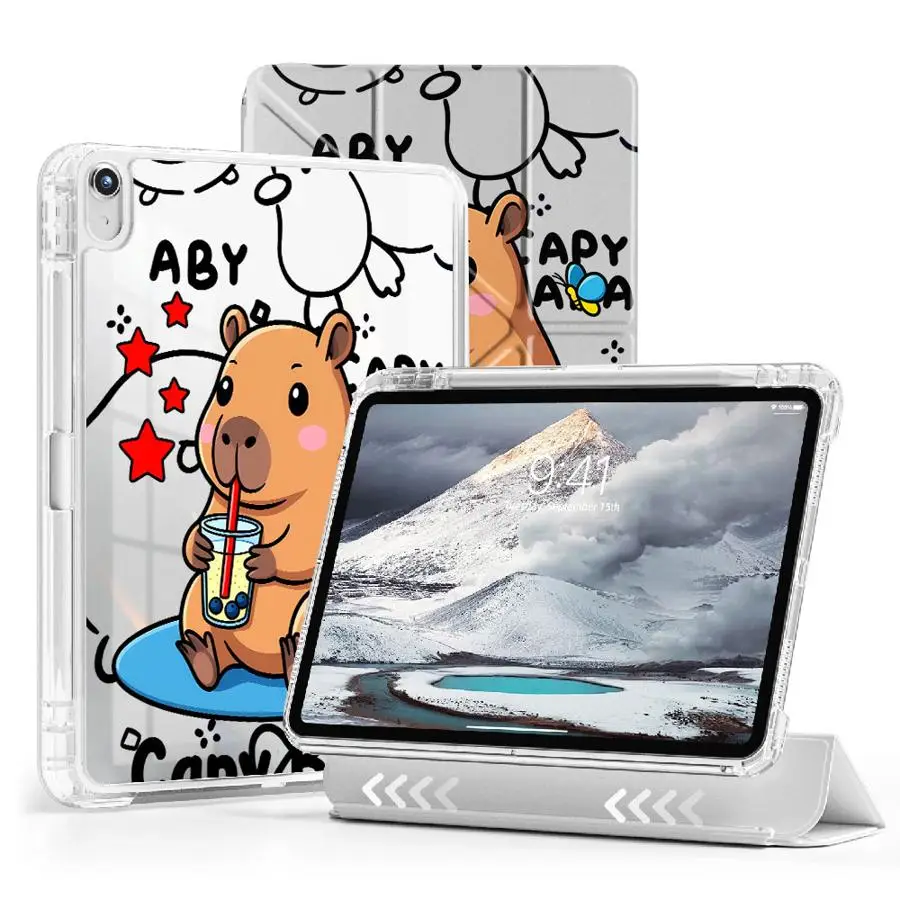 

Чехол-подставка для планшетов iPad 11-го, 10-го, 9-го, 8-го, 7-го поколений, 12.9 дюймов, Mini 6, 7, Pro 2025, Air 4, 5, M3, M2, M4, 11 дюймов, Y-Fold Capybara