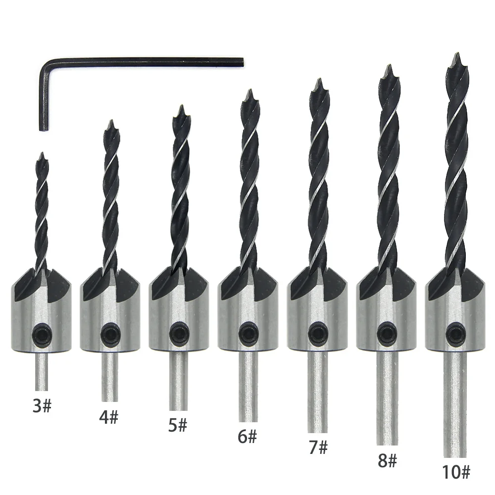 Set di punte da trapano per svasatore in acciaio ad alta velocità 3-10mm punta per lavello da banco per alesatore per falegnameria in legno con