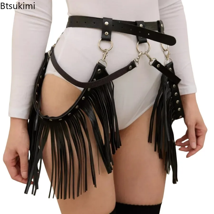 

Punk Style Leather Harness Belt Skirt Fringe Gothic Waist Belt Retro Medieval Miniskirt Halloween Cosplay Performance Accessory