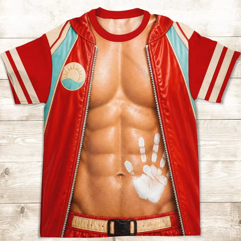 New Fake Muscle Body 3D Print Unisex T‑Shirt Men Women Cosplay Costume Graphic Short‑Sleeve Tops Funny Party Street‑Style Tees