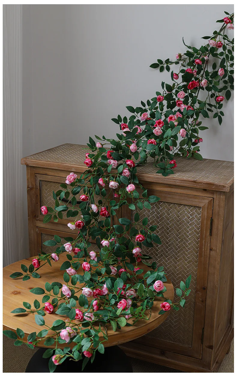 Künstliche Efeugirlande, Seidenrosen-Hängepflanzen, künstliche Blumen für Hochzeit, Zuhause, Garten, Wandbogen-Dekoration, künstliche Rosen – Detail 10