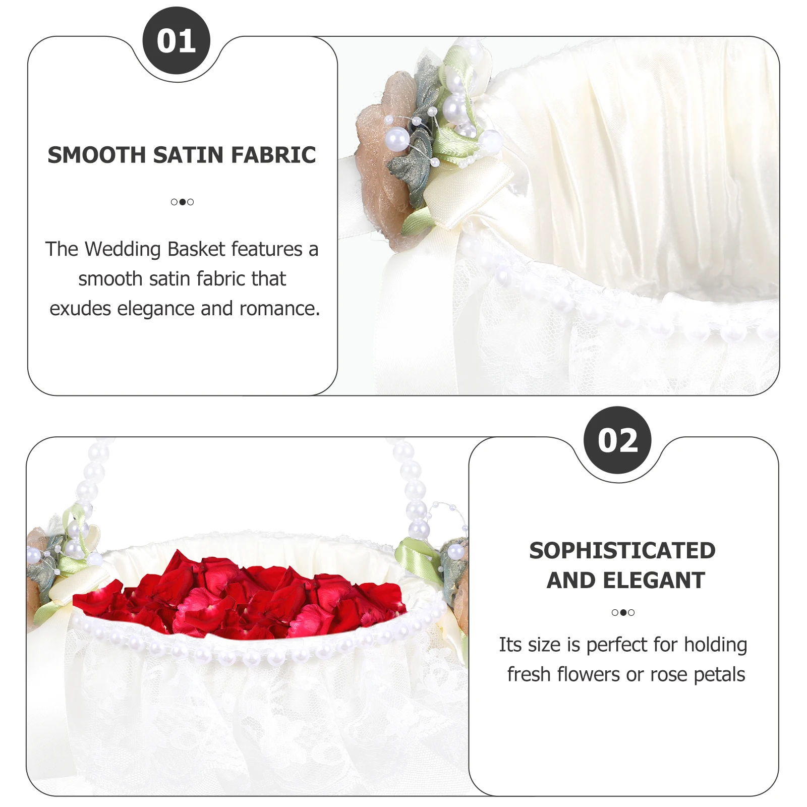 

Elegant Wedding Flower Girl Basket White Small Holder Storage Baskets for Bridal Ceremony Decor Photography Props Satin Lace