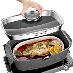 Oval Fish Steamer MultiUse Steaming Cookware Stockpot for Steaming Fish Boiling Soup 32cm For Induction Cooker Gas Stove