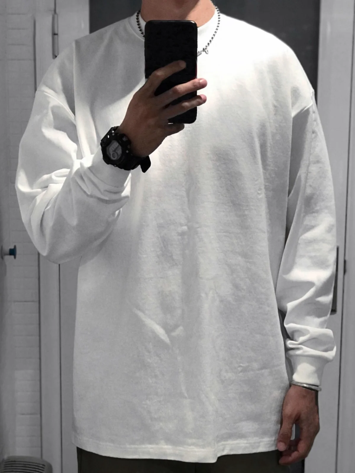 

Loose Fit Long Sve T-irt for Men Heavyweight Pure Cotton Base Layer irt White Trendy Boting Top Breathable Summer Wear