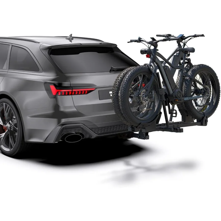 رفوف الدراجة لـ Ebikes رف الدراجة ذو الإطارات الدهوية لدراجة Tow Hitch 2Bike سعة 200 رطل منصة إمالة ذكية لـ EBikes القياسية يناسب 2