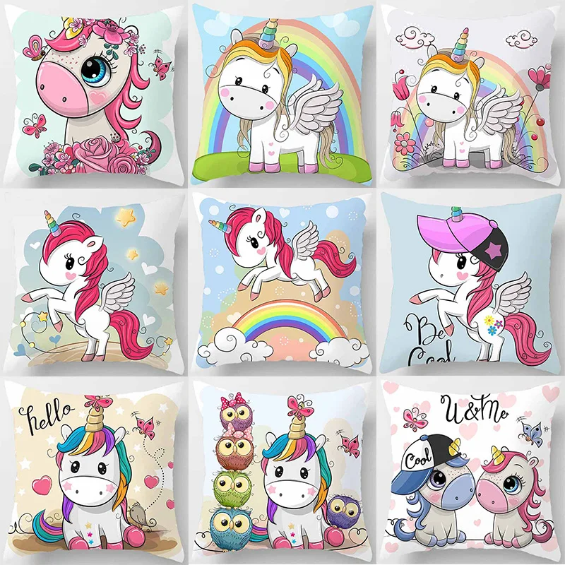 

Cushion Cover Cartoon Unicorn Living Room Decoration Short Plush Pillow Covers Home Decorative Room Sofa Cushion Covers