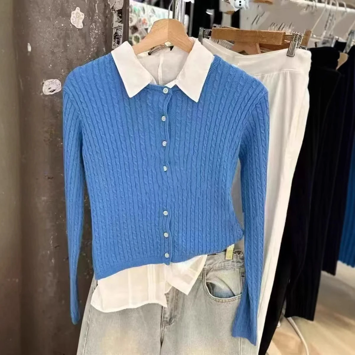 Twisted Knitted Sweater Cardigan Women Spring Clothes 2025 Single Breasted Long Sleeve Cotton Sweaters Sweet Knitwear Y2k Tops