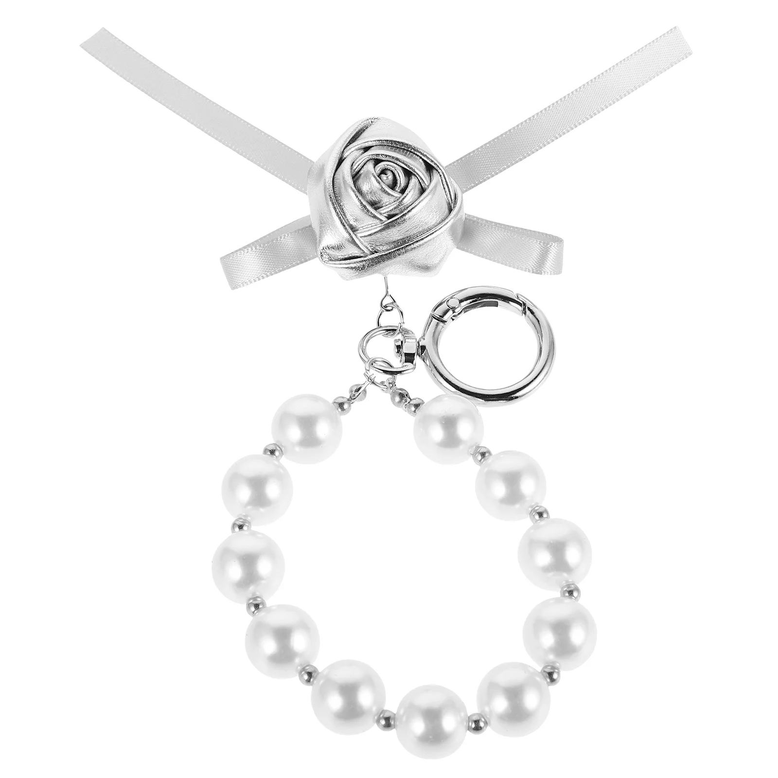 

Rose Keychain Pu Pearl Bow Flowers Car Keychains Women Accessories Backpack Pendant Charm Bracelet Elegant Design Durable Soft