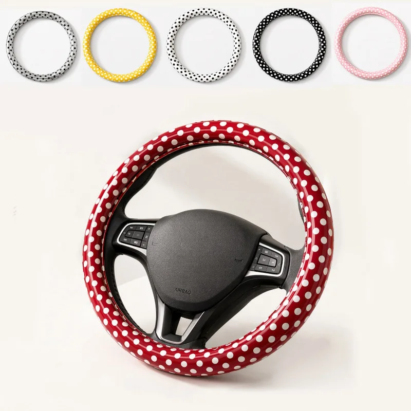 6 Color Cute Polka Dot Car Steering Wheel Cover PVC Leather Universal 38cm M Size Auto Steering-Wheel Decoration Accessories