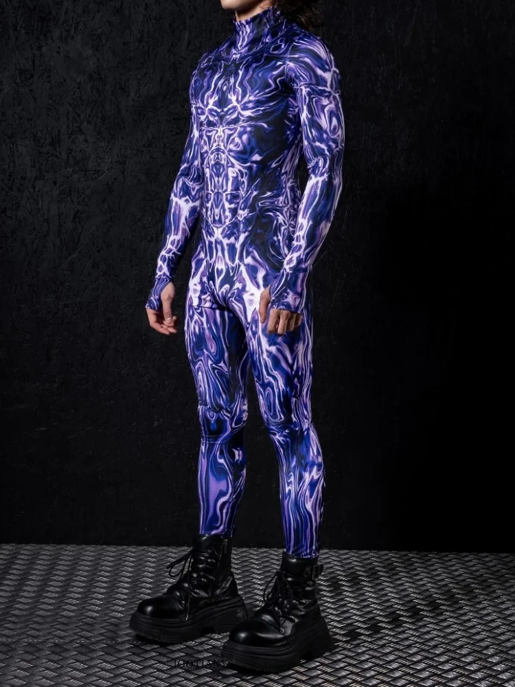 Bodysuit-Strumpfhose für Bühnenauftritte bei Feiertagspartys, neuer Unisex-Partner-Print-Rollenspiel-Jumpsuit, Punk-Muskel-Aerial-Yoga-Anzug – Detail 10