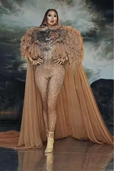 Yaz kadın aslan baskı örgü şal ile firar streç tulum iki parçalı Bar DJ kadın şarkıcı sahne performansı kostüm