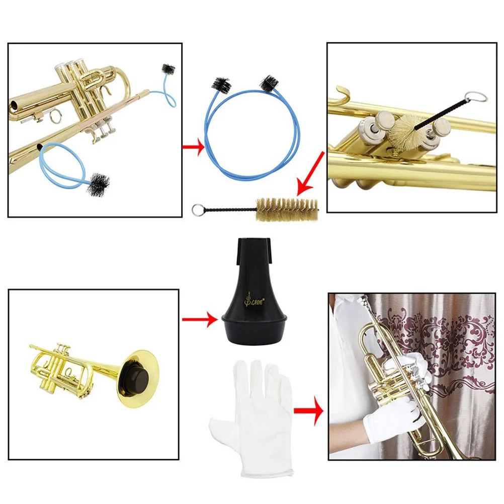 

Trumpet Cleaning Kit Musical Instrument Maintenance Portable St Mute Valves Brush Small Parts Care Set Plastic Metal DIY Decor