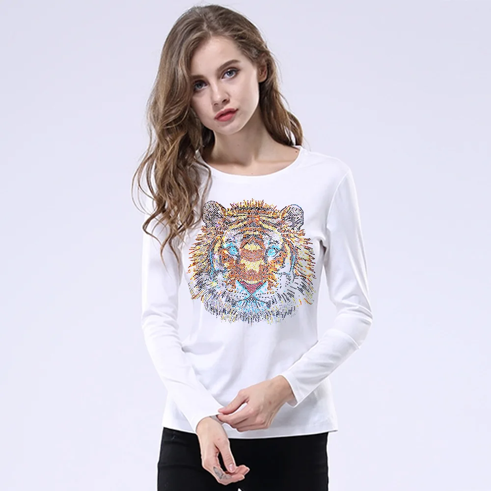 New Arrrivel Tiger Tshirt Lady Luxury Design of Diamonds Cotton T shirt Women\'s Top Tees Designer Female T-shirt Plus Size 5XL