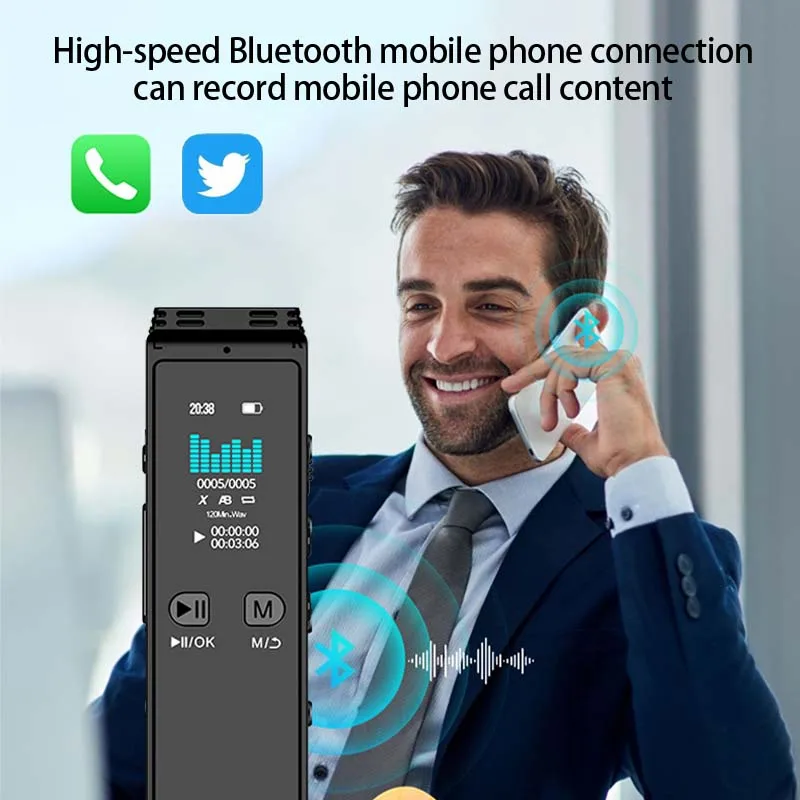 Bluetooth Digital Voice Activated Recorder Professional Sound Recording Device Audio Listening Dictaphone STTWUNAKE