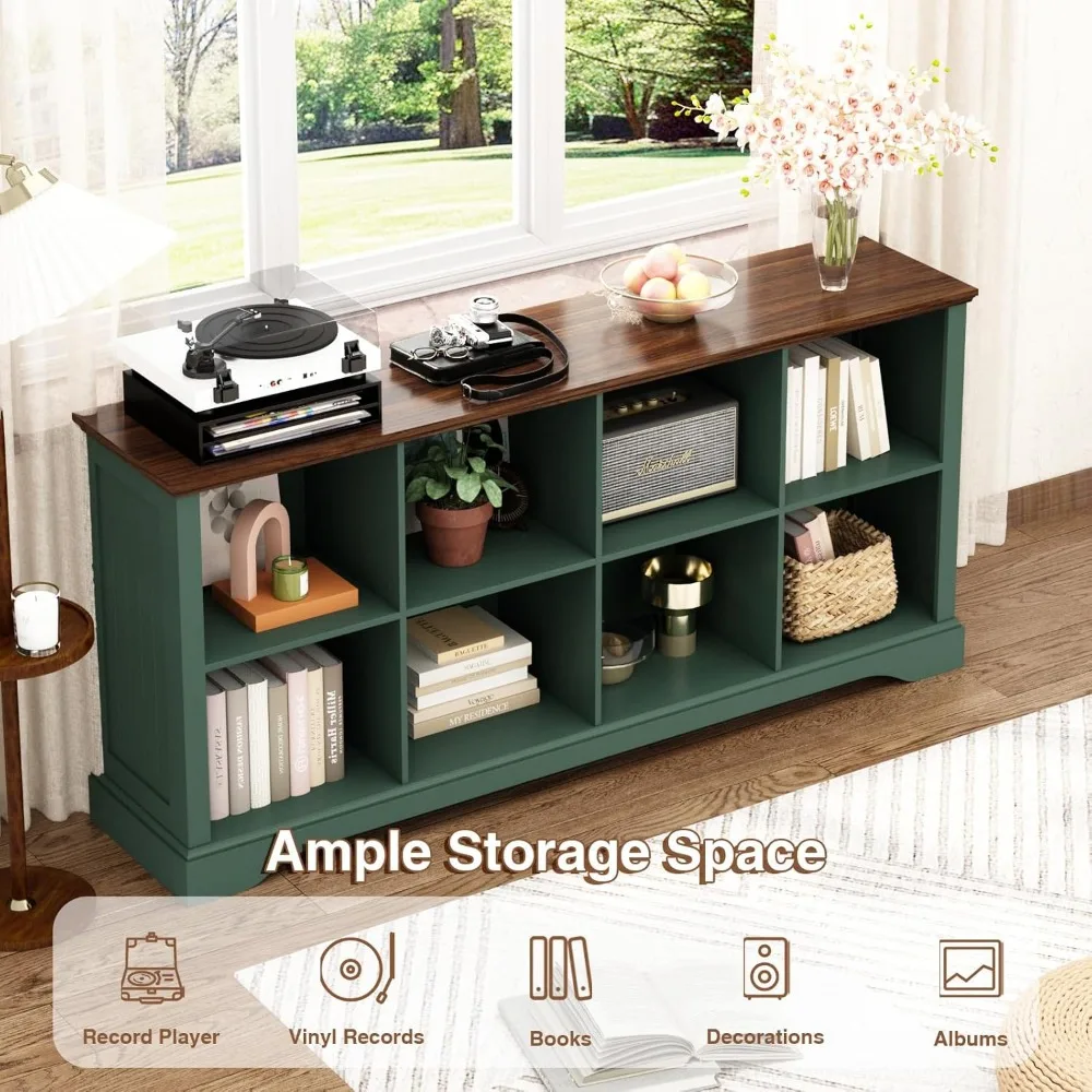 منظم تخزين حصري مكون من 8 مكعبات - رف كتب منخفض مكون من 62 رفًا طويلًا من خشب المزرعة، وحدة تحكم تخزين أفقية مفتوحة #3