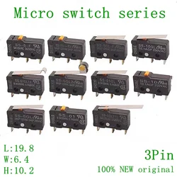 Micro interruptor básico subminiature, alavanca do rolo da dobradiça, 3Pin SPDT, original, SS-5GL2, SS-10GL13, SS-01GL2, 20Pcs