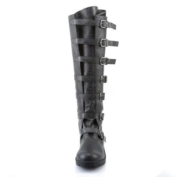 Renaissance PU Leather Medieval Pirate Boots Fashion Men's Steampunk Riding Long Boots for Halloween Party
