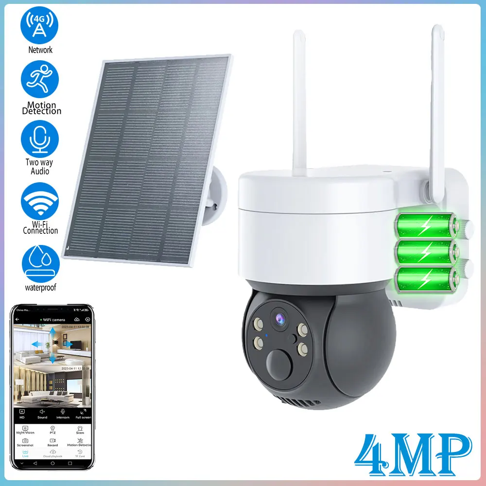 

4mp two-way audio camera outdoor humanoid motion detection wireless charging Ip67 waterproof safety Full Color solar camera