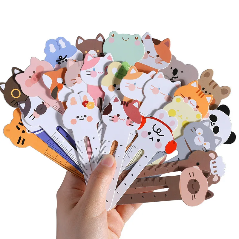 50pcs/bag Cartoon Animals Bookmark Kawaii Paper Ruler for Kids Birthday Favors Stationery Back to School Gift Classroom Rewards