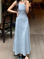 Floral Maxi Dress Women Vintage Backless Streetwear Summer Elegant Prairie Style Girlish Casual Aesthetic Holiday Daily Basics