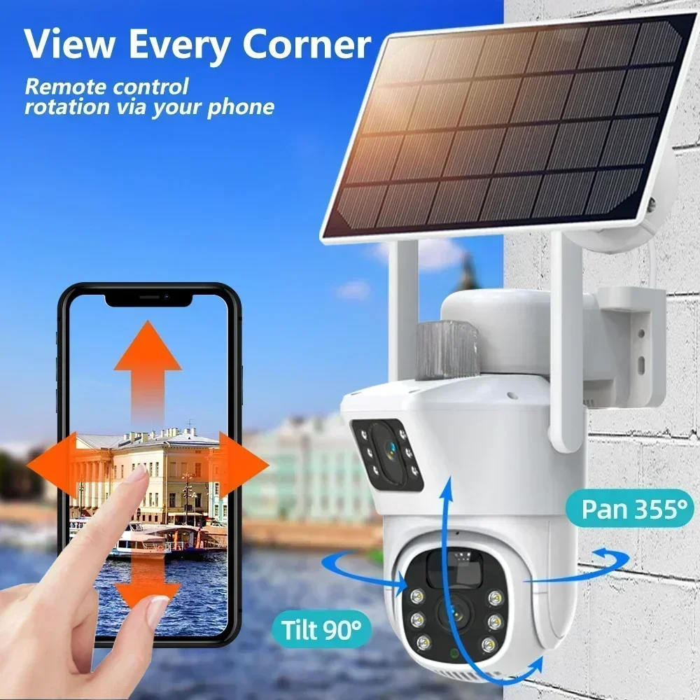 4K 8MP WIFi/4G Sim Card Solar Camera Outdoor Battery PTZ IP Camera Dual Lens Surveillance Camera EseeCloud Security Protection