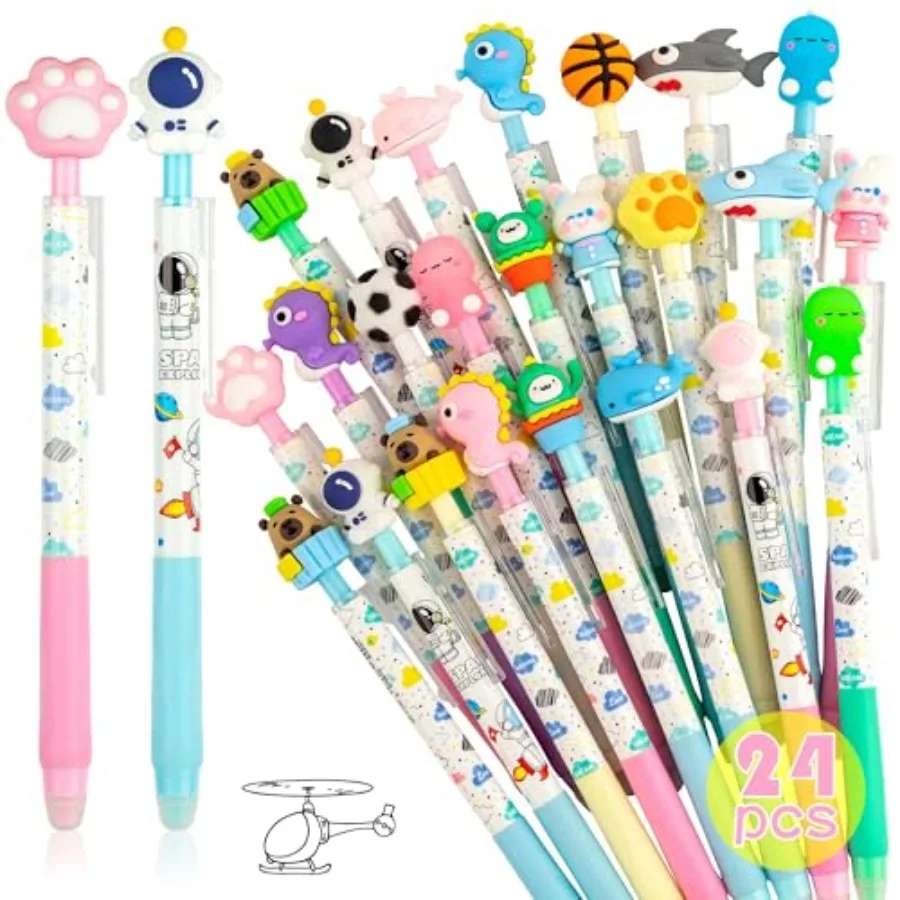 

Cute Erasable Gel Pens 24 Fun Retractable Blue 0.5 mm Kawaii Animal Pens for Perfect for Boys and Girls Birthday Gifts and Scho