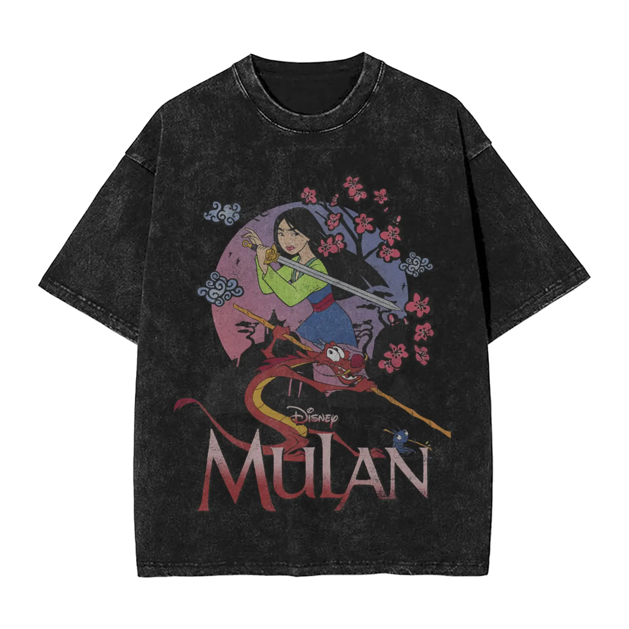 

Novelty Mulan And Mushu Collage T-Shirt Men Round Collar Pure Cotton Washed T Shirt Short Sleeve Tees Plus Size Tops