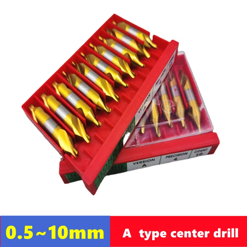 Type A center drill 0.5-10mm W6542 HSS titanium plated, used for metal processing chamfering positioning CNC lathe drill bits