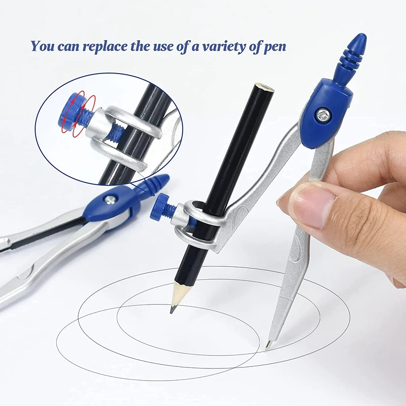 10 Piece Math Geometry Kit Sets Student Supplies For Drafting And Drawings With Shatterproof Storage Box