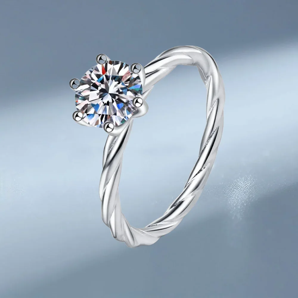 

Luxury 1 Carat Moissanite Diamond Twist Rings for Women, Platinum Pt950 Ring Sparkling Wedding Fine Jewelry Gift