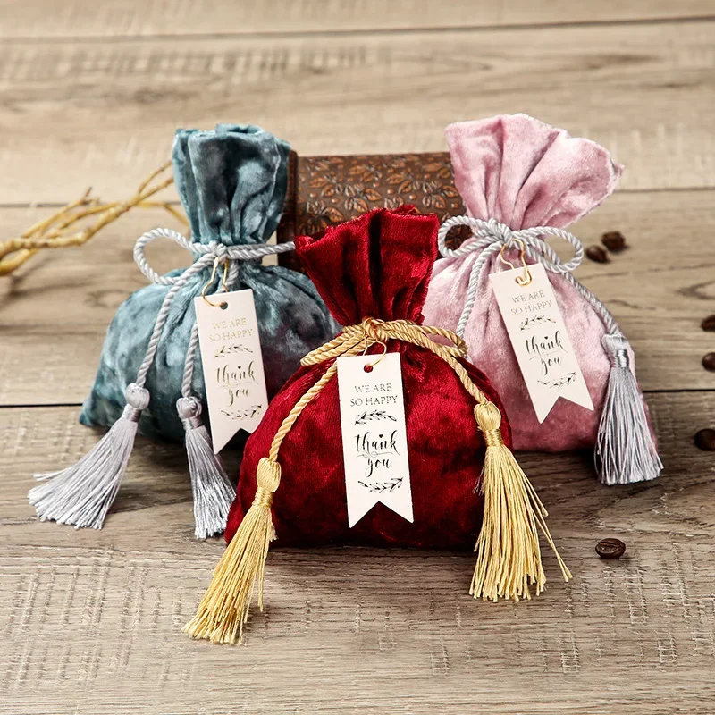 

20 Pcs/Lot Creative Bracelet Velvet Candy Bag Festival Supplies Multicolor Optional Flat Mouth Small Gift Bag Size 14*12CM